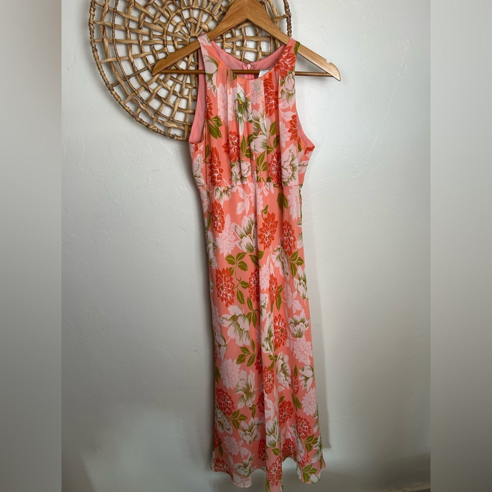 Chadwicks 100% Silk Coral and White Floral Dress